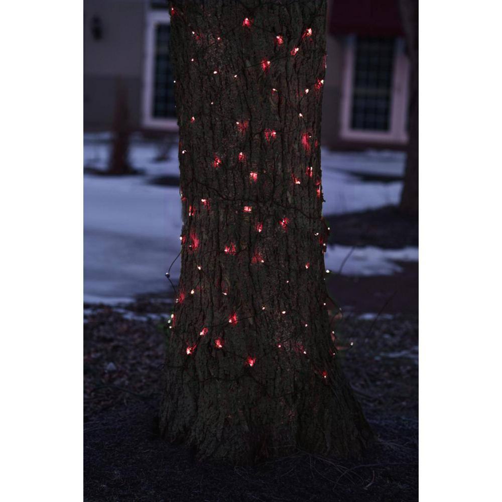 2 ft. x 8 ft. Red Mini Net Style Tree Trunk Wrap Christmas Lights with Brown Wire - Hercitys