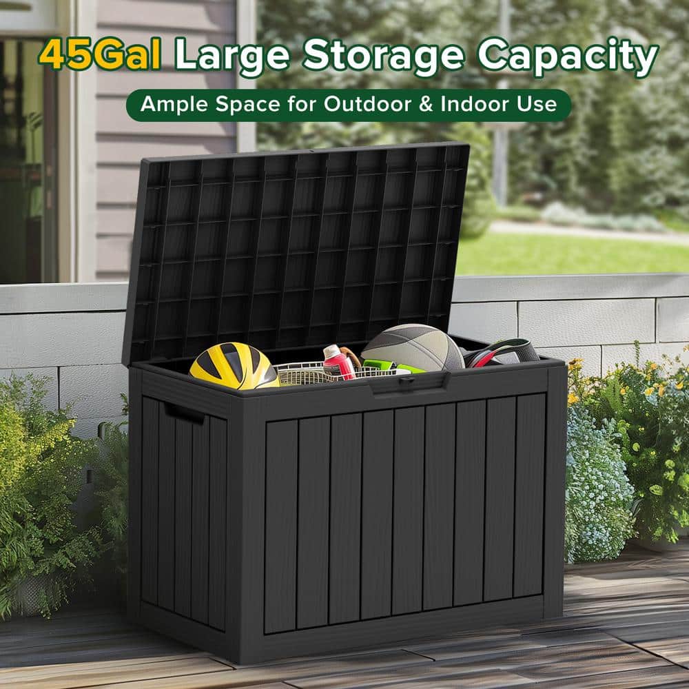 45 Gal. Black Resin Outdoor Storage Deck Box - Hercitys