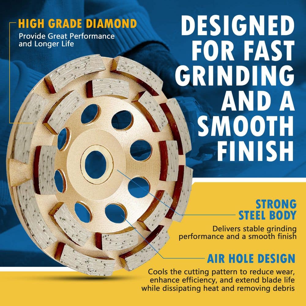4.5 in. Diamond Grinding Wheel for Concrete and Masonry, 16 Double Row Turbo Segments, 7/8 in. -5/8 in. Arbor - Hercitys