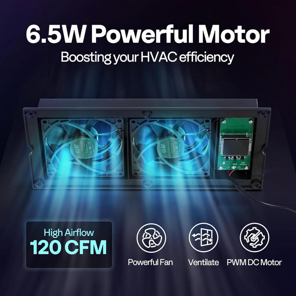 4 in. x 12 in. 120 CFM Wall Mounted Quiet Smart Register Booster Fan with Thermostat Control in Black - Hercitys