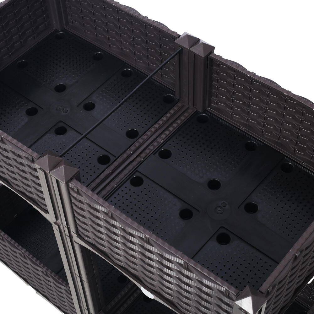 31.5 in. x 15.7 in. x 27.7 in. Plastic Planter Raised Beds, Elevated Planter Garden Box with Drainage Plug, Brown - Hercitys
