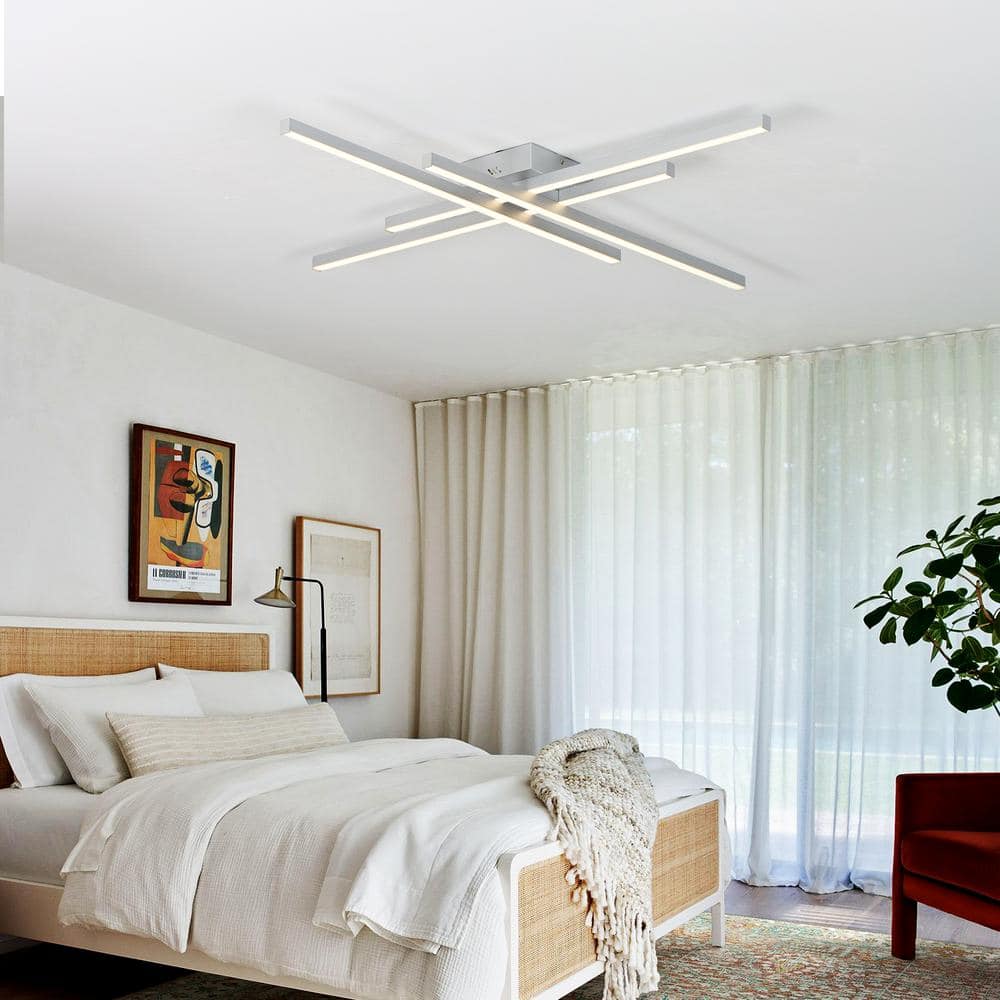 30 in. Modern Linear Silver Integrated LED Dimmable Flush Mount for Dining Room Bedroom - Hercitys