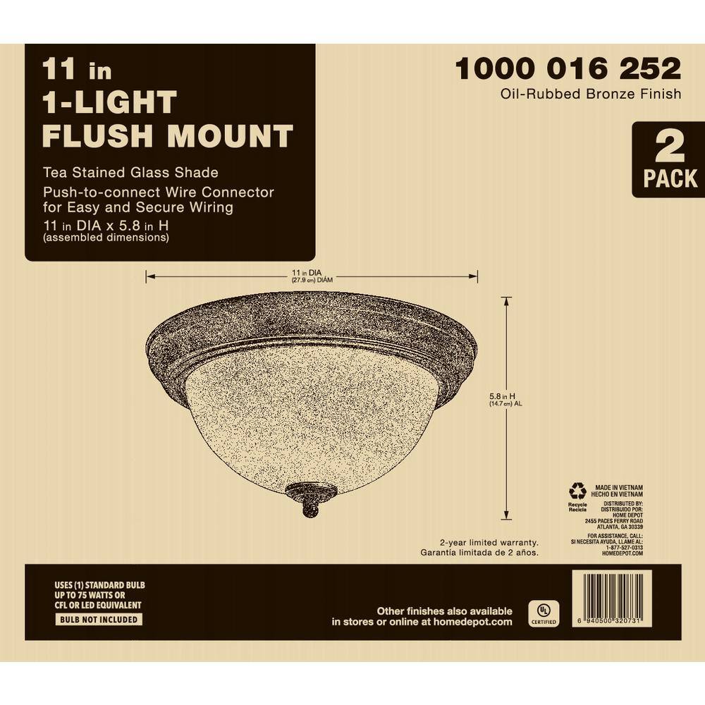 11 in. 1-Light Oil Rubbed Bronze Flush Mount (2-Pack) - Hercitys