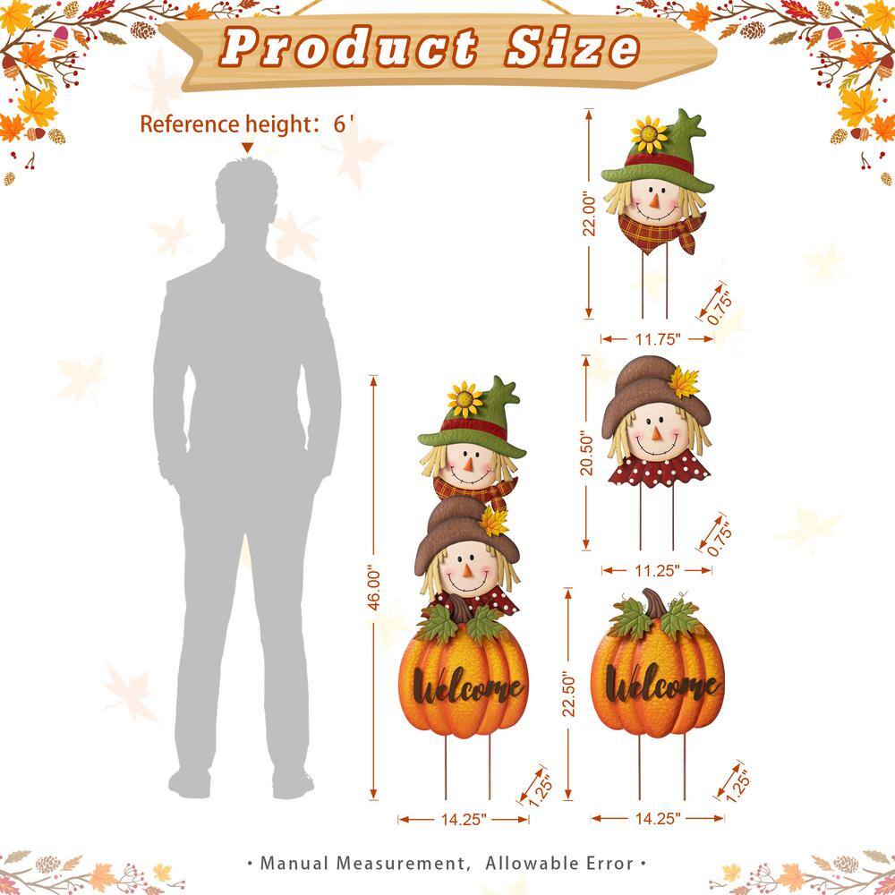 46 in. H Fall Metal Stacked Scarecrow and Pumpkin Yard Stake - Hercitys