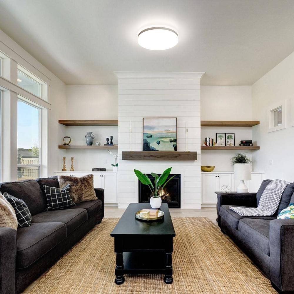 13 in. White LED Ceiling Light with Silver Rim, 4000K Cool White lighting, Dimmable - Hercitys