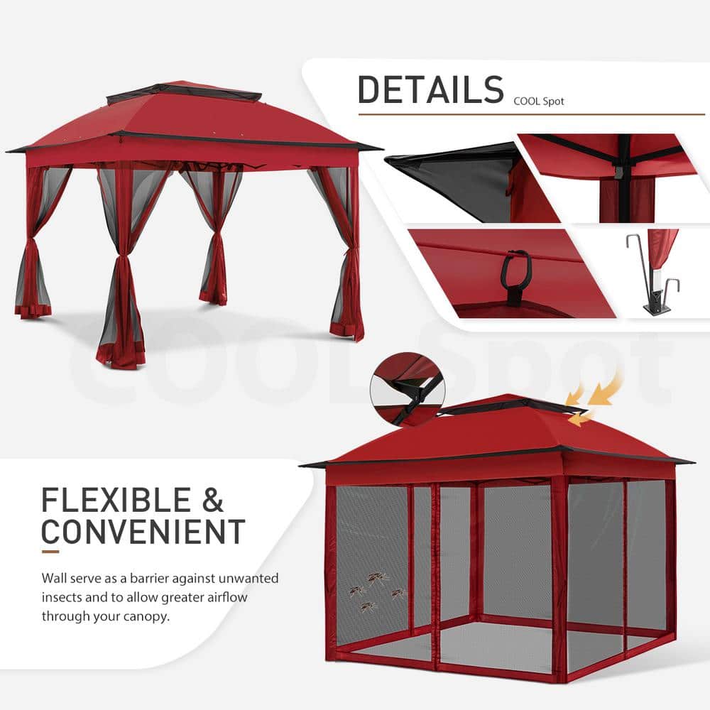 11 ft. x 11 ft. Red Steel Pop-Up Gazebo with Mosquito Netting - Hercitys