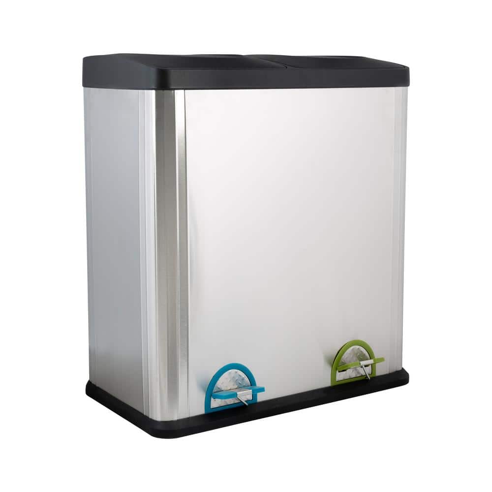 15.85 Gal. Stainless Steel 2-Compartment Touchless Recycle Bin Waste Containers - Hercitys
