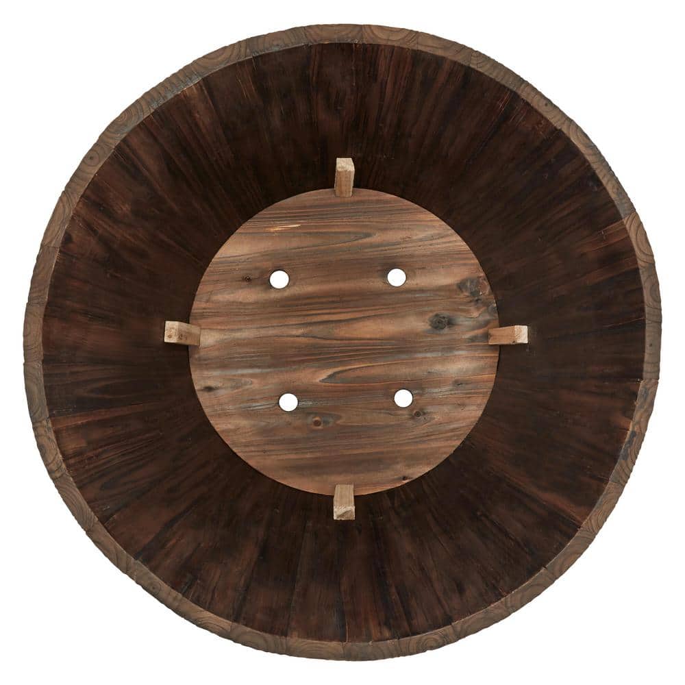 26 in. Jackson Extra Large Brown Wood Barrel Planter (26 in. D x 16.5 in. H) with Drainage Hole - Hercitys