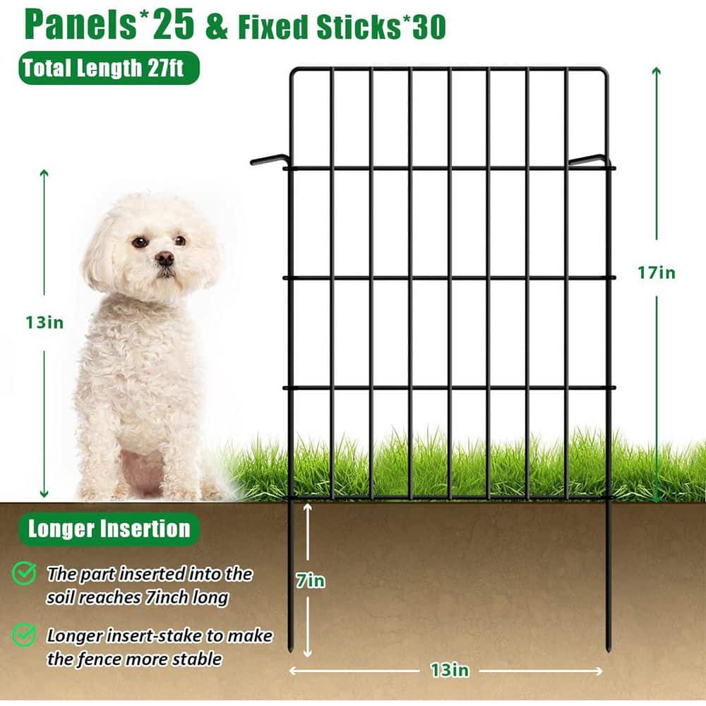 24 in. Metal Decorative Garden Fence Rustproof Animal Barrier Dog Rabbit Fence Flower Bed Landscape Fencing 25 Pack - Hercitys