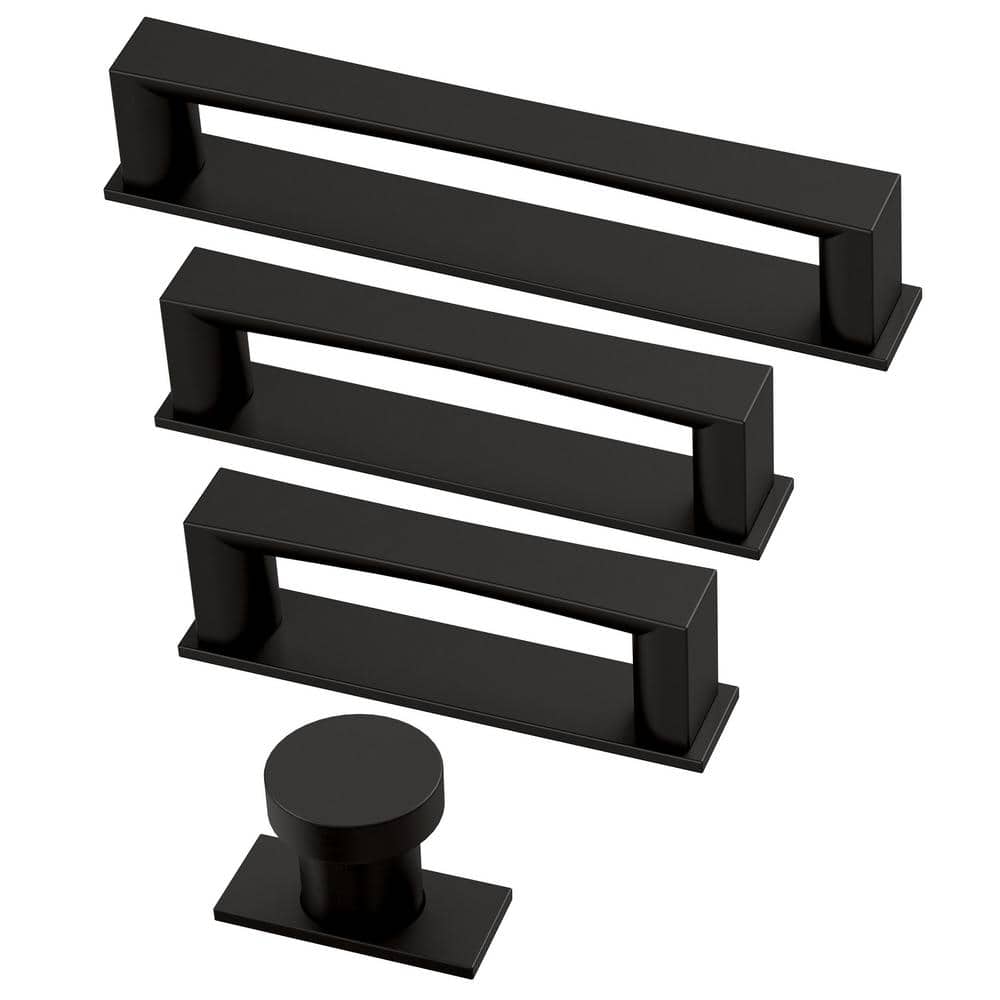 (10-Pack) Geometric Square Backplate 1-3/4 in. (45 mm) Modern Matte Black Round Cabinet Knobs with Backplate - Hercitys