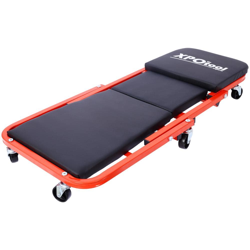 1-Tier Steel 6-Wheeled Utility Cart in Red, 2 in 1 Foldable Mechanic Creeper, 300 lbs. Capacity - Hercitys