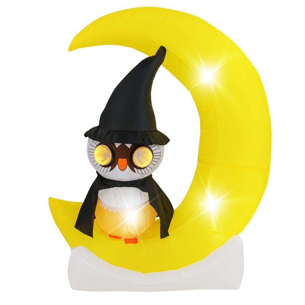5.1 ft.Inflatable Owl on Moon LED Lighted Halloween Decoration with Large Moon and Wizard Owl - Hercitys