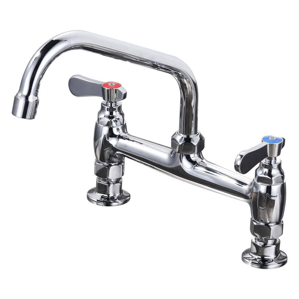 14 in. Double Handle Deck Mount Standard Kitchen Faucet in Chrome - Hercitys