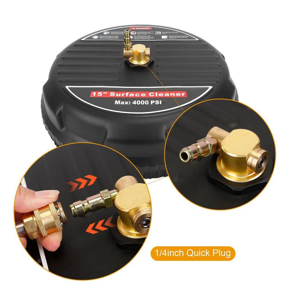 15 in. 4000 PSI Disc Power High Pressure Washer Surface Cleaner, Flat Washer Broom with Replacement Nozzles Included - Hercitys