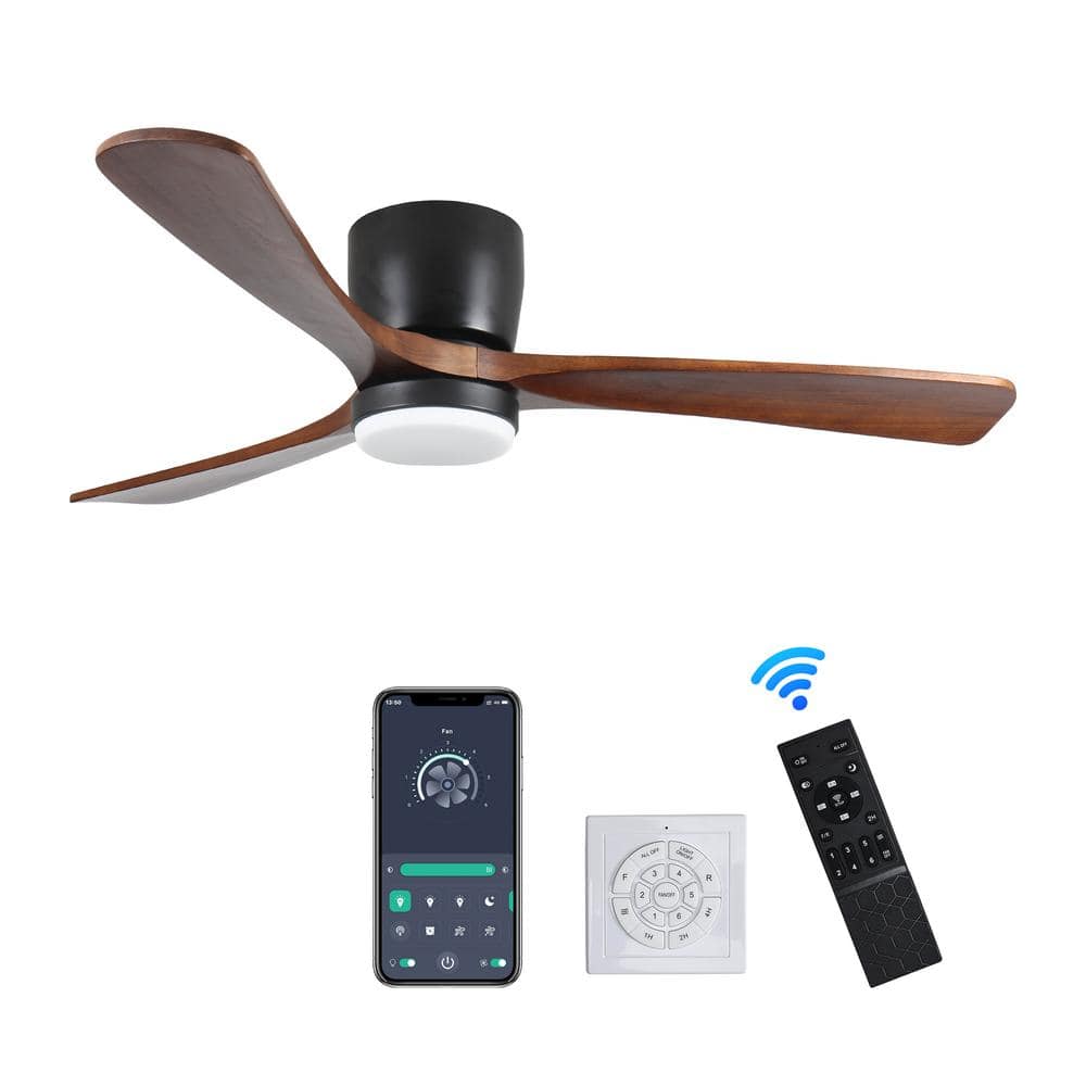 42 in. Smart Indoor Black Low Profile Standard Ceiling Fan with Integrated LED and Remote Control Reversible DC Motor - Hercitys