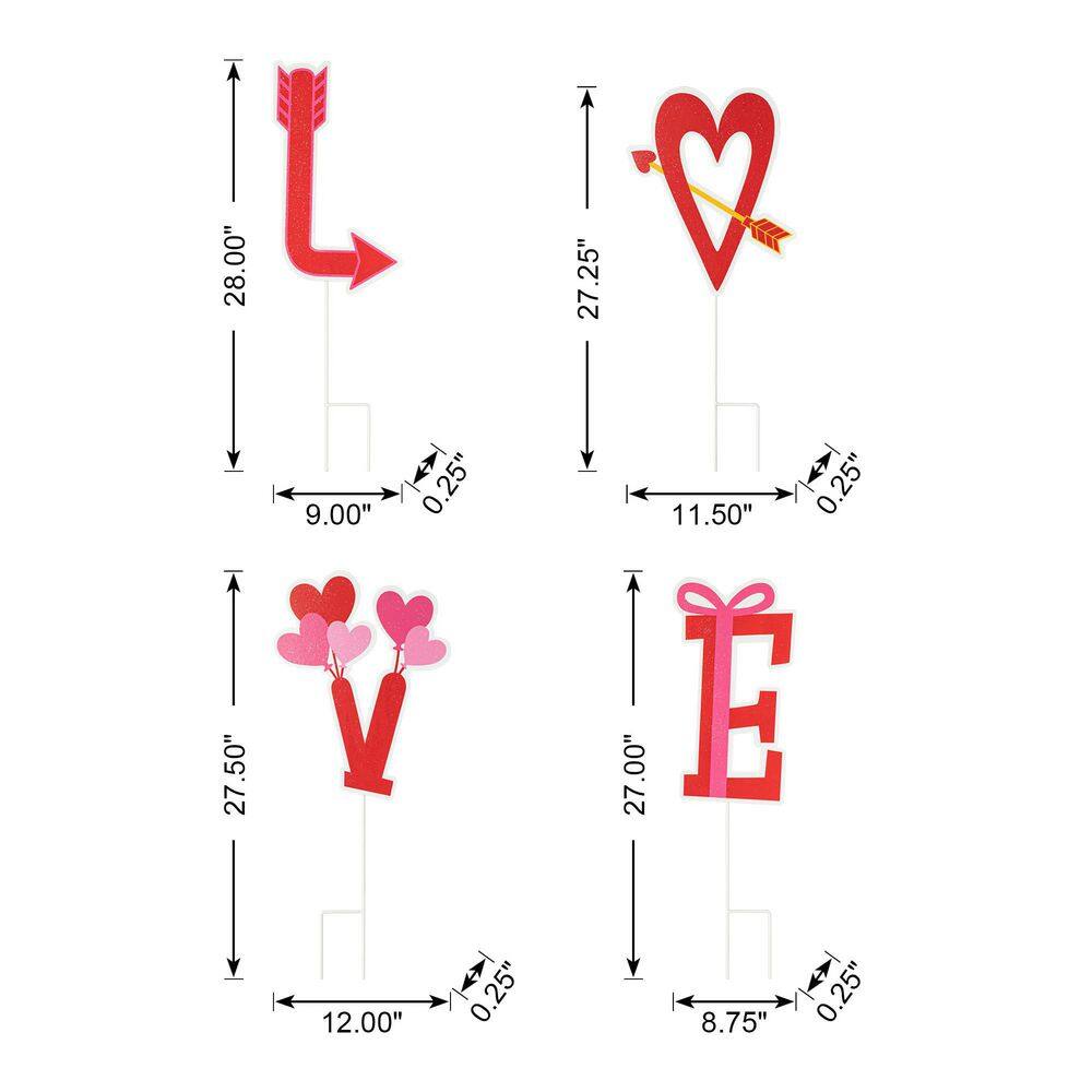 28 in. H Valentine’s Metal LOVE Yard Stake(KD, 2 Function) (Set of 4) - Hercitys