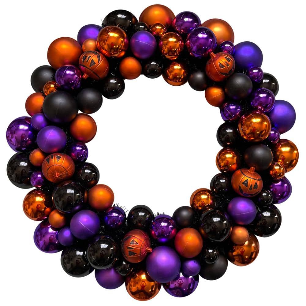 24 in. Unlit Jack-O-Lantern Shatterproof Ball Ornament Artificial Halloween Wreath - Hercitys