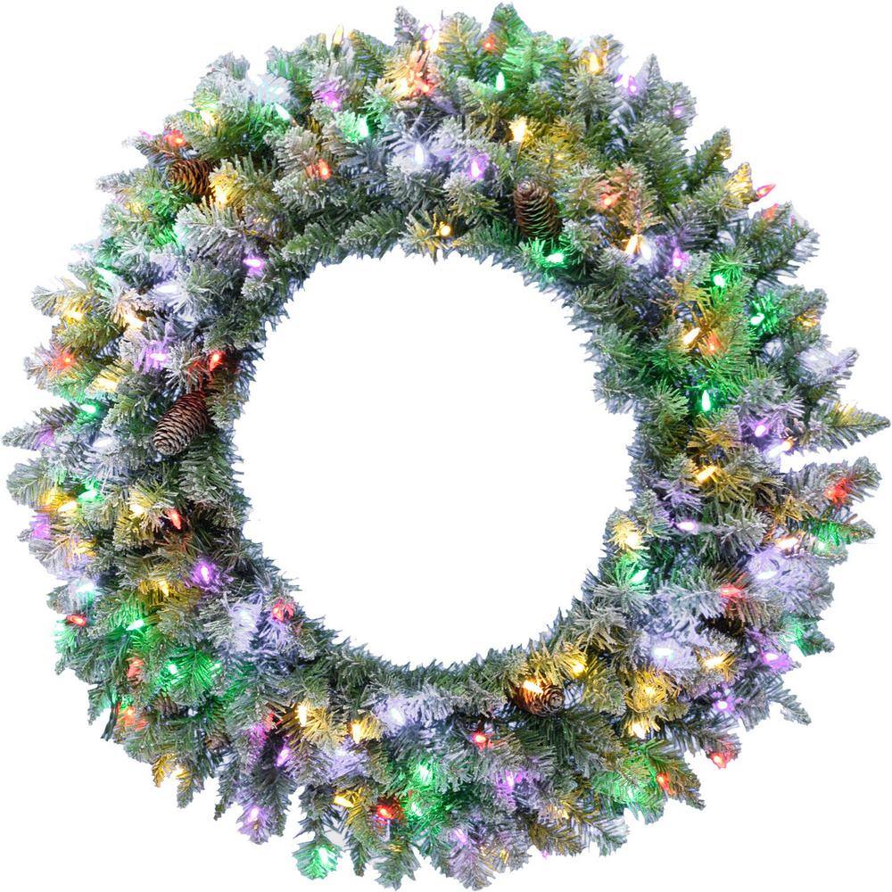 36 in. Pre-Lit LED Artificial Christmas Wreath with Pinecones - Hercitys