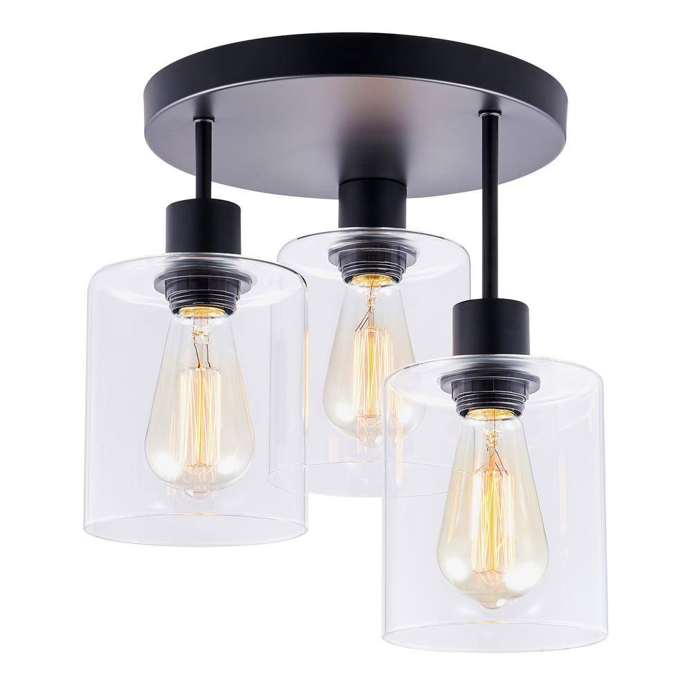 11 in. 3-Light Matte Black Cluster Semi-Flush Mount - Hercitys