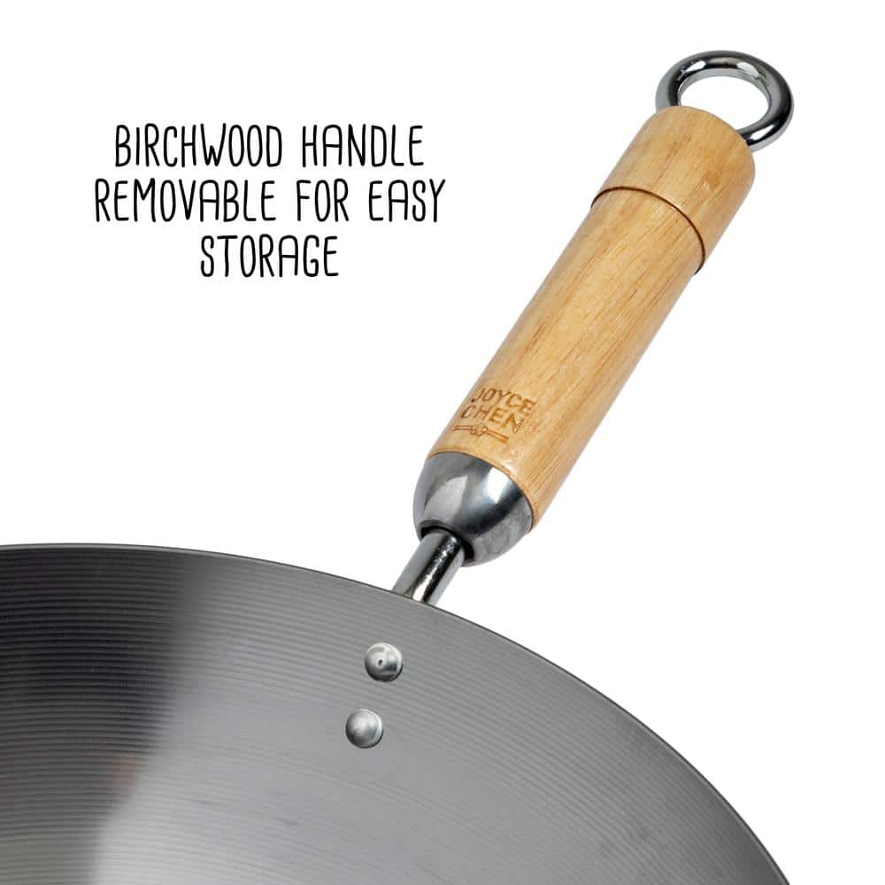 14 in. Silver Carbon Steel Non-Stick Round Bottom Wok - Hercitys