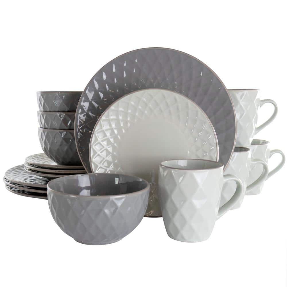 16-Piece Tahitian Diamond Slate and Pearl Stoneware Dinnerware Set (Service for 4) - Hercitys