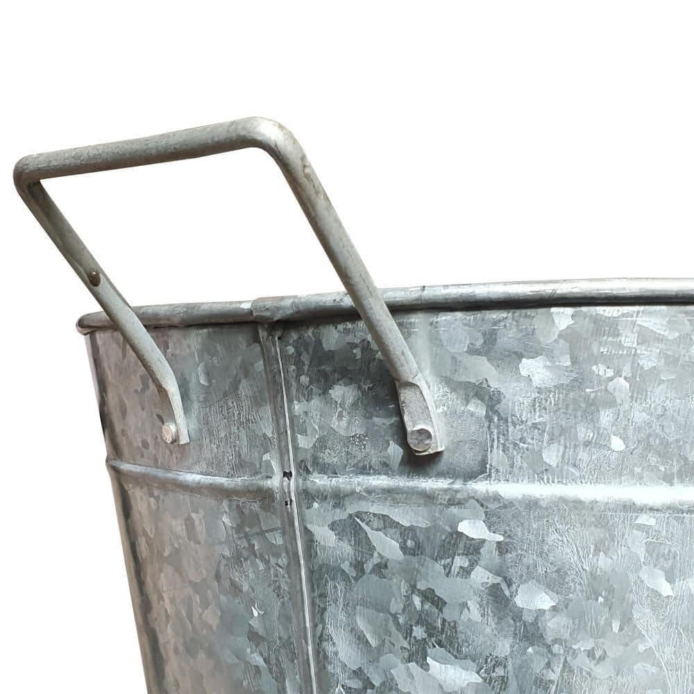 1.1 Gal. Small Silver Steel Embossed Design Oval Shape Galvanized Steel Tub with Side Handles - Hercitys