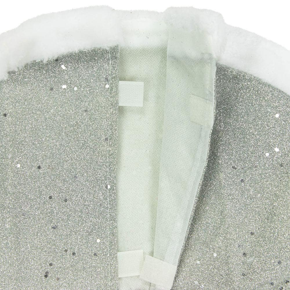 20 in. Silver Glittered Mini Christmas Tree Skirt with Faux Fur Trim - Hercitys