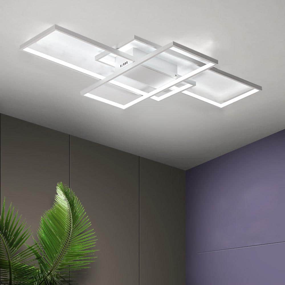 35 in. 1-Light Modern White Integrated LED Square Acrylic Flush Mount Ceiling Light (White light) - Hercitys