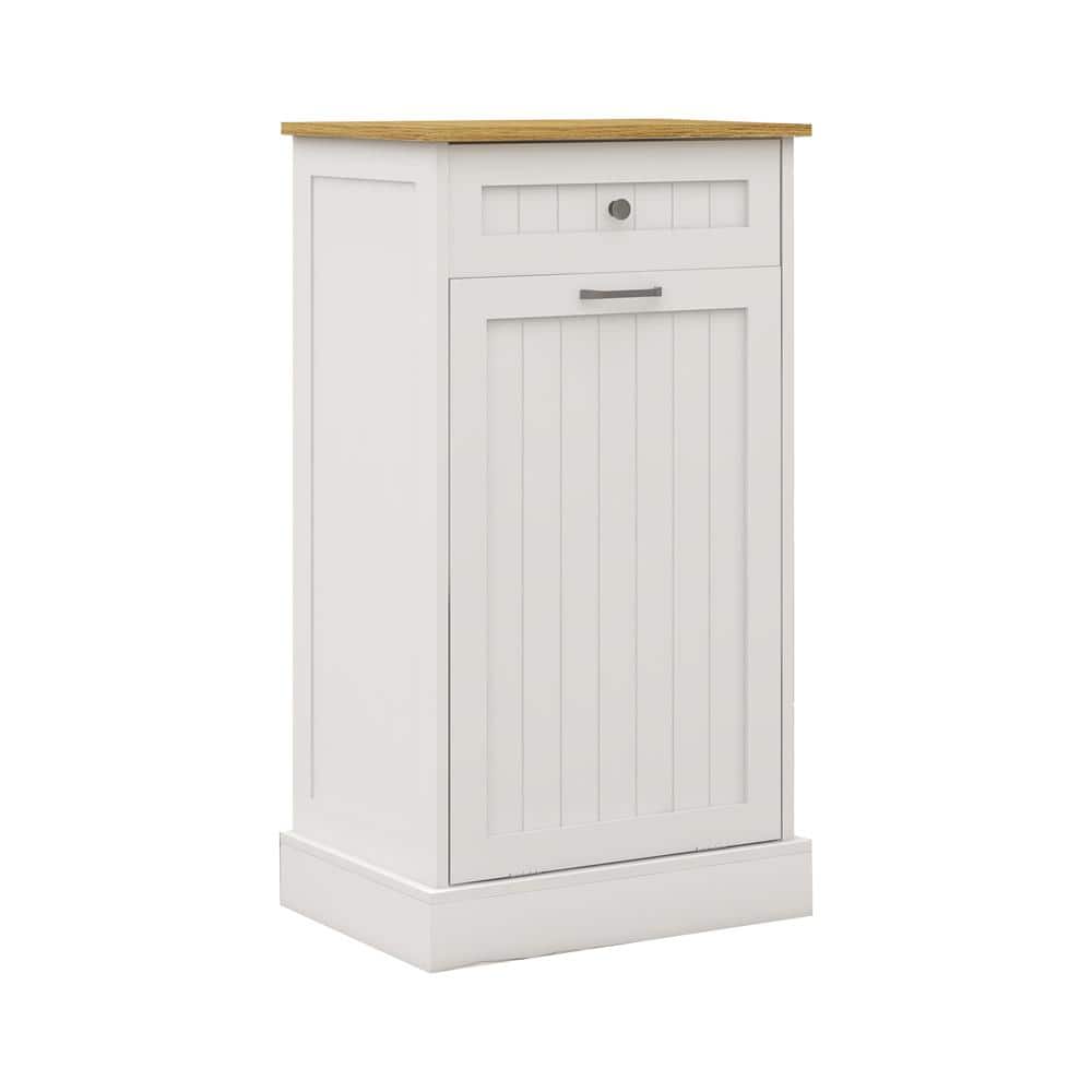 13.78 in. D x 19.69 in. W x 35.43 in. H Tilt-Out Kitchen Trash Cabinet with Drawer, Ready to Assemble, White - Hercitys
