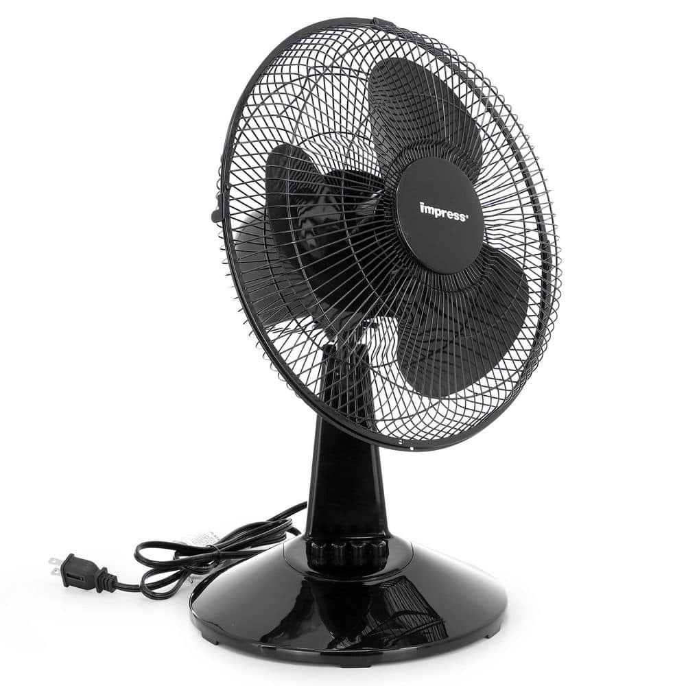 12 in. 3-Speed Oscillating Table Fan in Black - Hercitys
