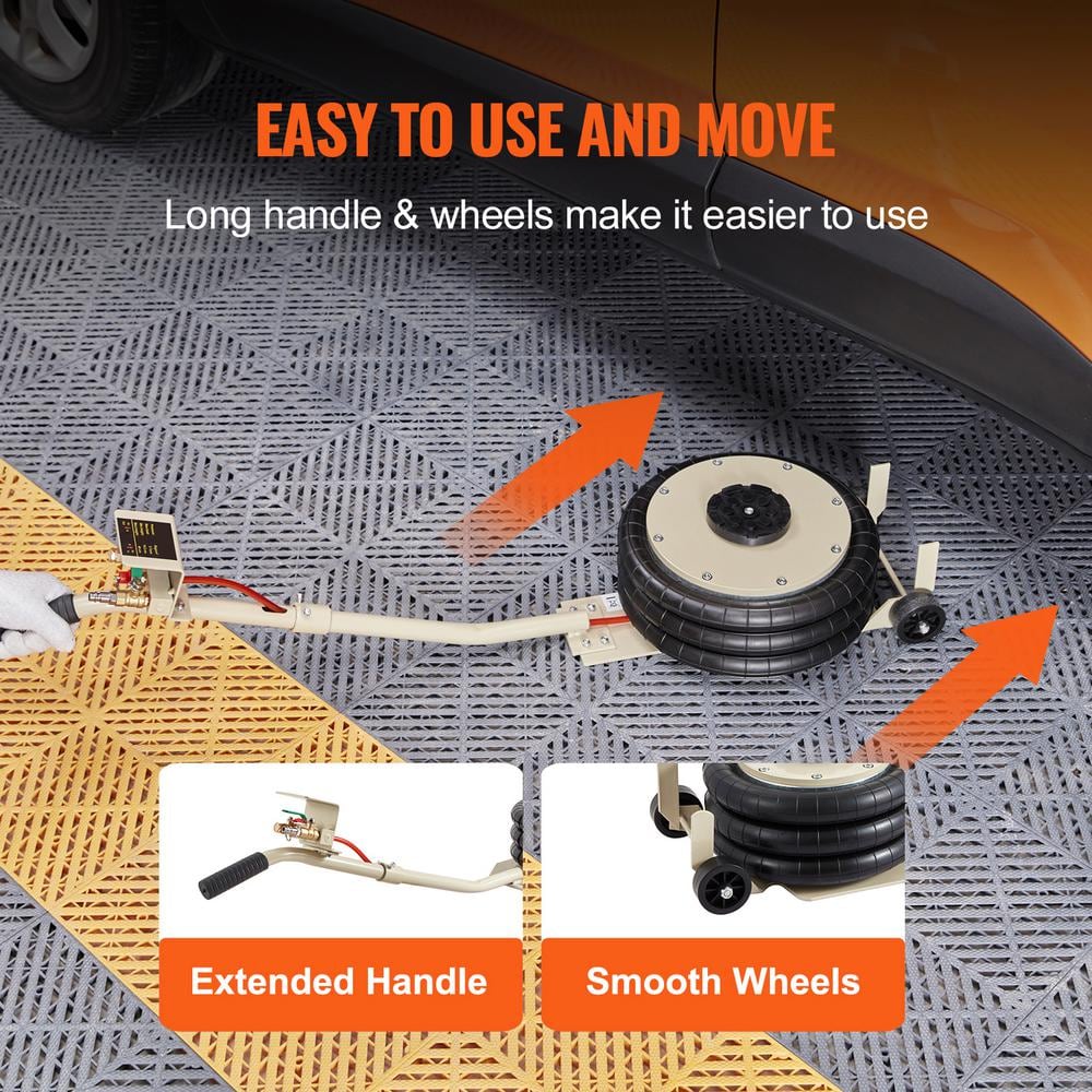 3 Ton Pneumatic Air Jack, 6600 lbs. Car SUV Lifting Jack, Triple Bag Hydraulic Lifter, Its Lifting Range of 5.5-17.7 in. - Hercitys