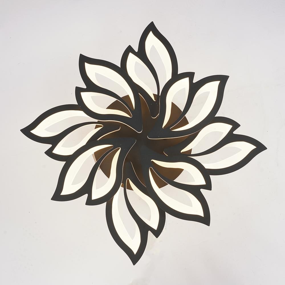 27.5 in. 1-Light Black and White Modern Selectable LED Flower-Shaped 8 Head Semi-Flush Mount Ceiling Light with Remote - Hercitys