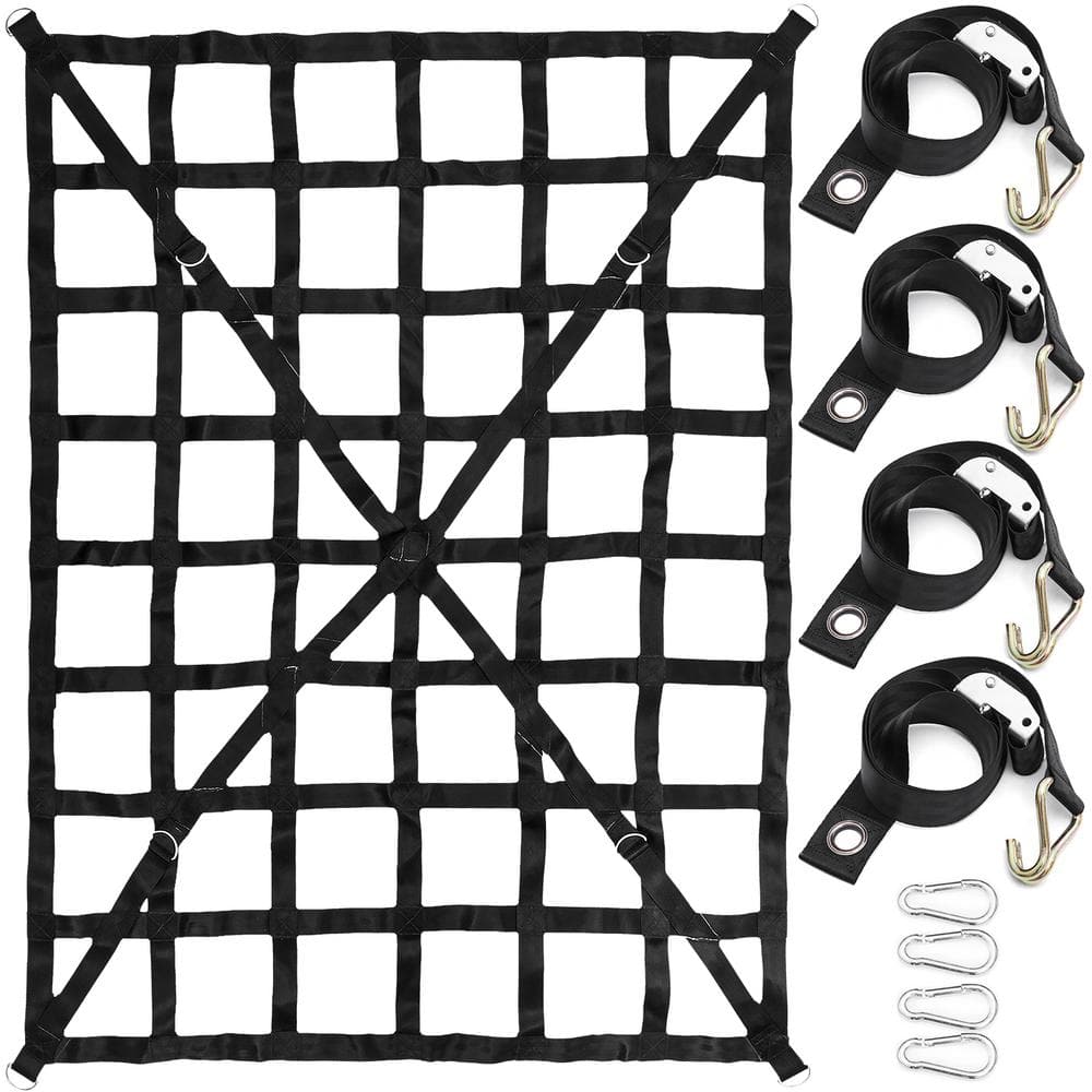 4.2 ft. x 5.5 ft. Cargo Net w/Cam Buckles  and  S-Hooks/Chain, Heavy-Duty Cargo Nets for Pickup Trucks Trailer SUV Jeeps - Hercitys
