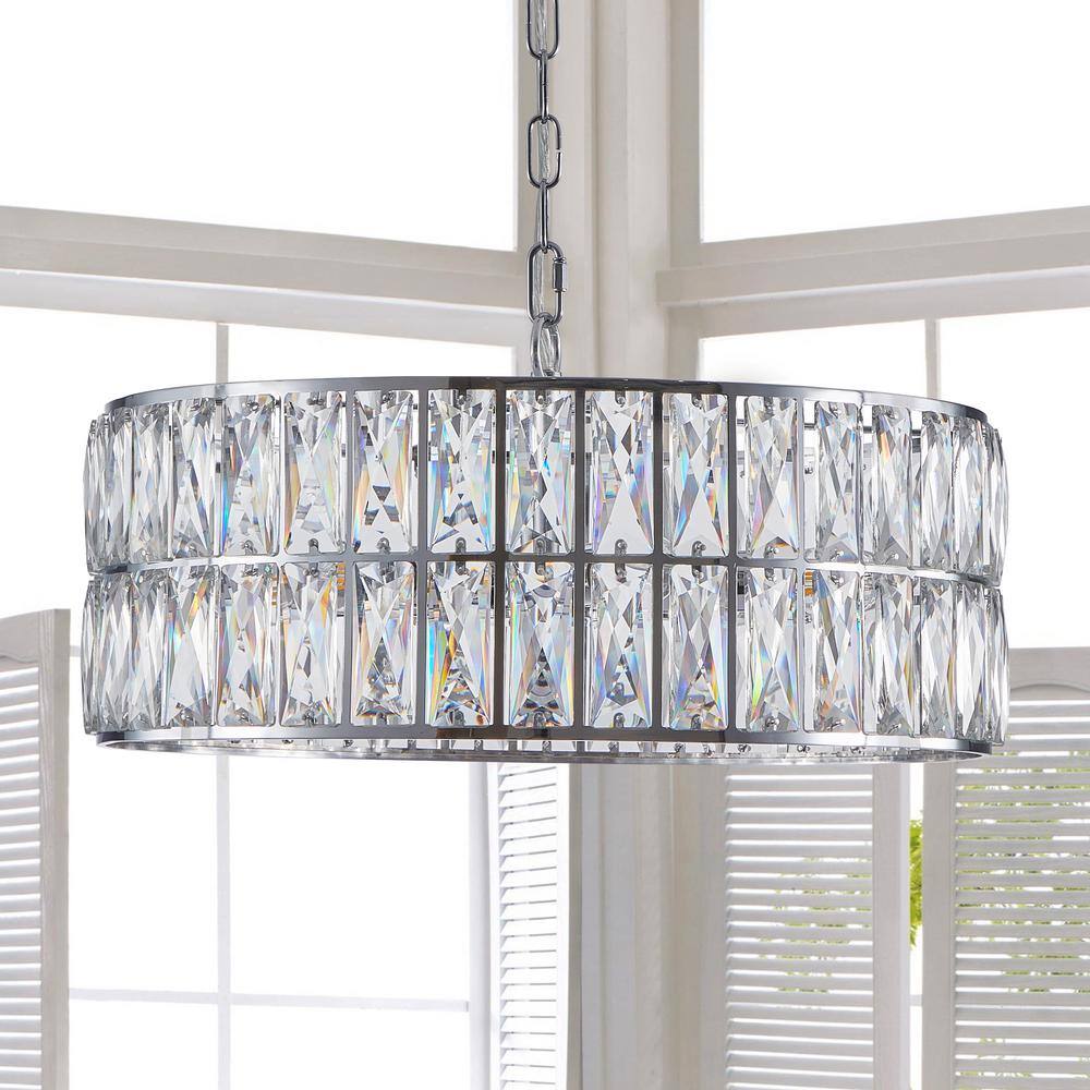 17.7 in. 6-Light Silver Semi-Flush Mount with Crystal Shade and No Bulbs Included Drum Ceiling Lights Crystal Chandelier - Hercitys