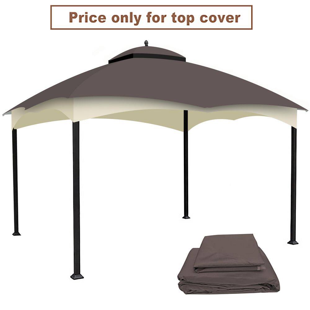 10 x 12 ft. Gazebo Replacement Canopy Top,Heavy Duty Polyester Fabric Roof Cover with Air Vent and Mosquito Net in Brown - Hercitys