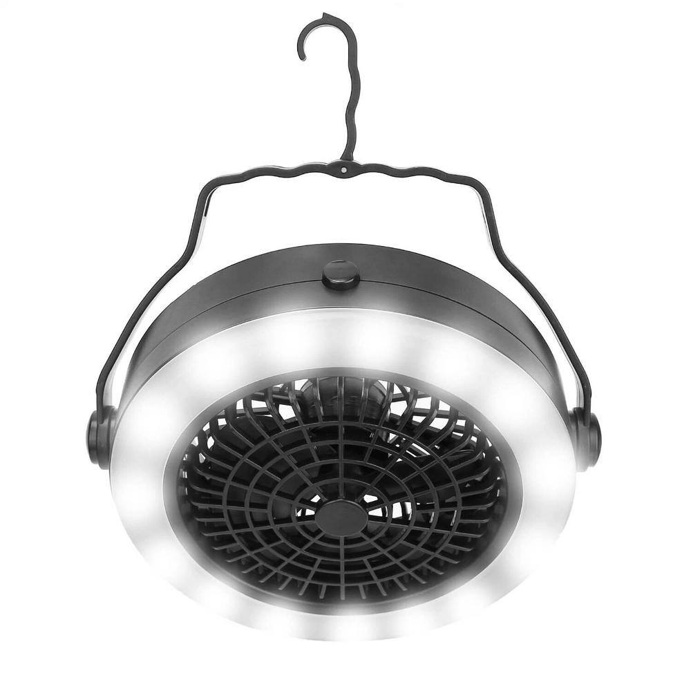 3 in 1 Power Supply Modes Mini Portable Micro-USB Powered 8 in. 1 Fan speeds Desk Fan Black with LED Light Hanging Hook - Hercitys