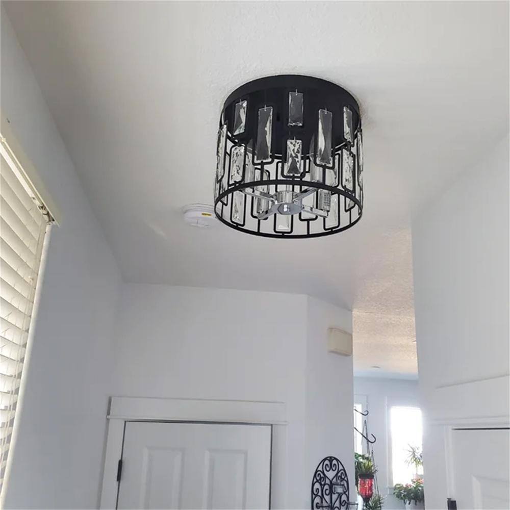 13 in. 4-Light Black Flush Mount with Clear Crystals - Hercitys