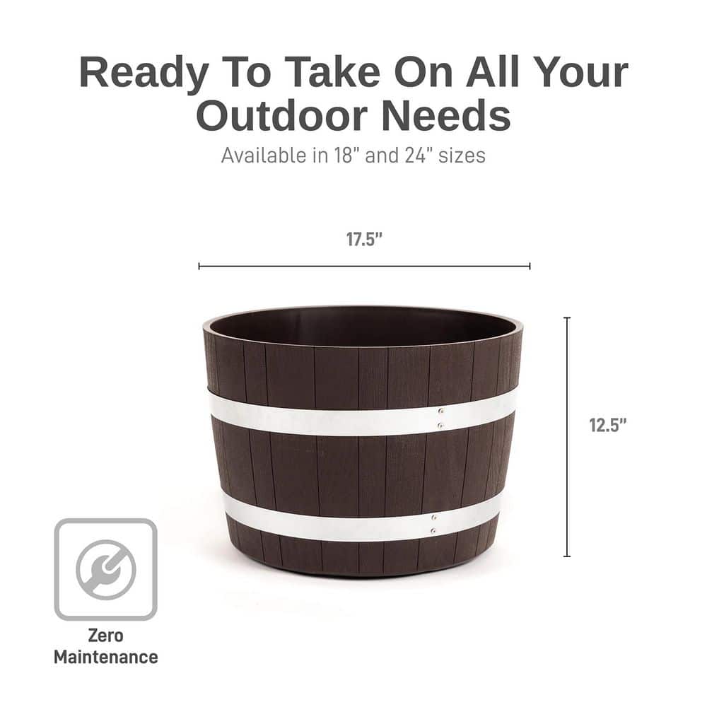 17.5 in. Dia x 12.5 in. H Brown Round Polyethylene Better Barrel Planter (2-Pack) - Hercitys