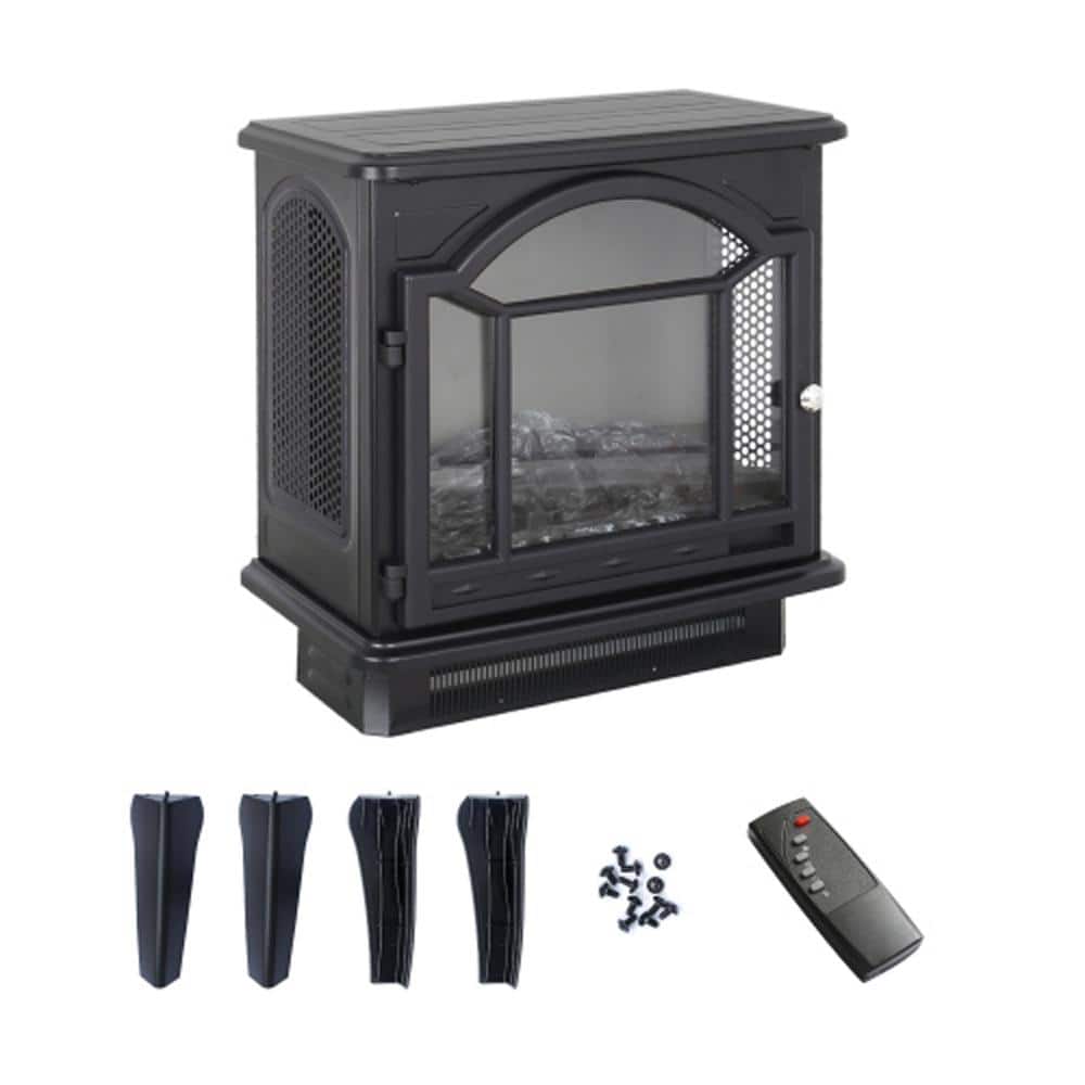 18 in. 400 sq. ft. 3D Flame Electric Infrared Quartz Fireplace Stove in Black with Remote Control - Hercitys