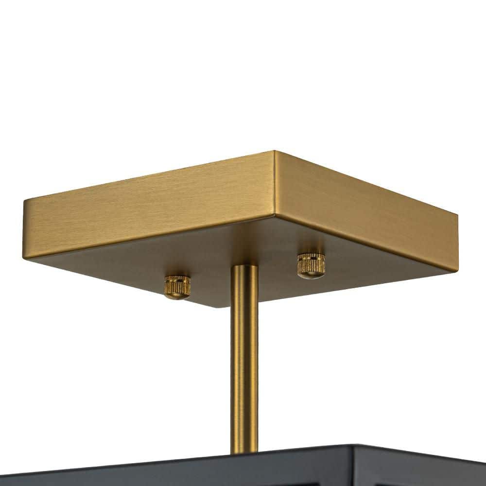 13.98 in. 4-Light Matte Black Industrial Semi-Flush Mount Ceiling Light Fixture With Hazy Textured Glass Shade - Hercitys