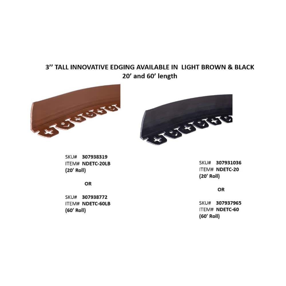 20 ft. L x 2 in. W x 3 in. H Light Brown Tall Resin Innovative Edge No Dig Edging with 9 in. Poly Stakes (10-Quantity) - Hercitys