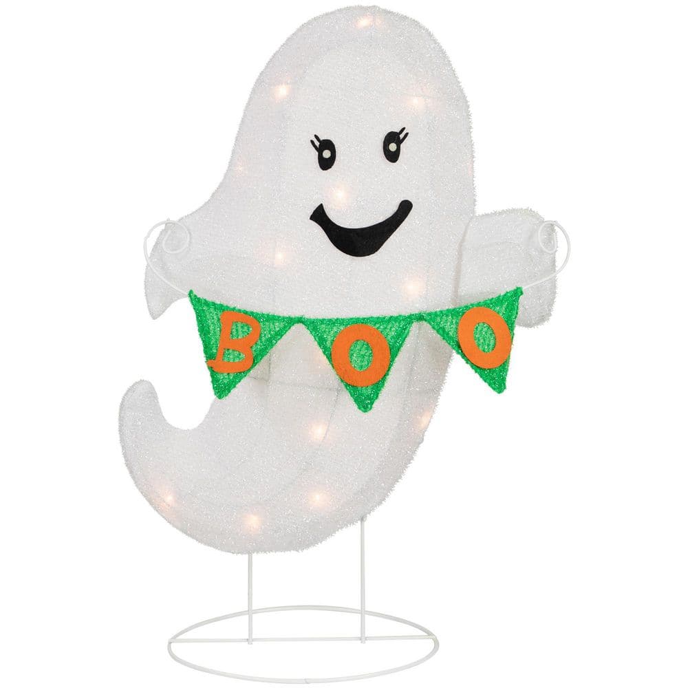 25″ LED Ghost with “Boo” Banner Halloween Yard Stake Decoration-Warm White Lights - Hercitys