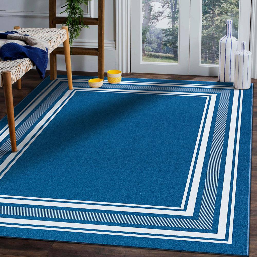 5 X 7 Blue Carmel Bordered Non Slip Indoor Area Rug - Hercitys