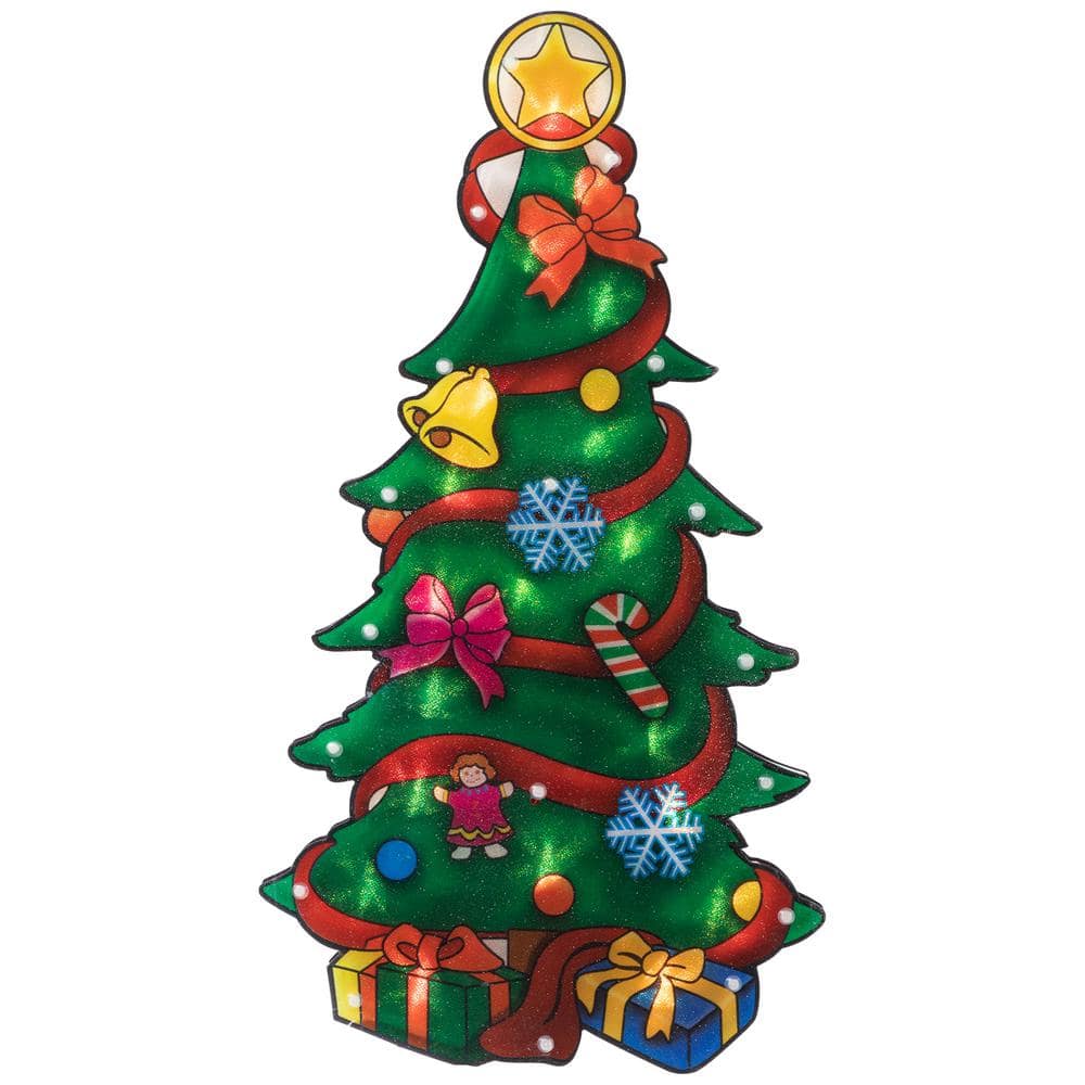 17.75 in. Lighted Christmas Tree with Presents Window Silhouette - Hercitys