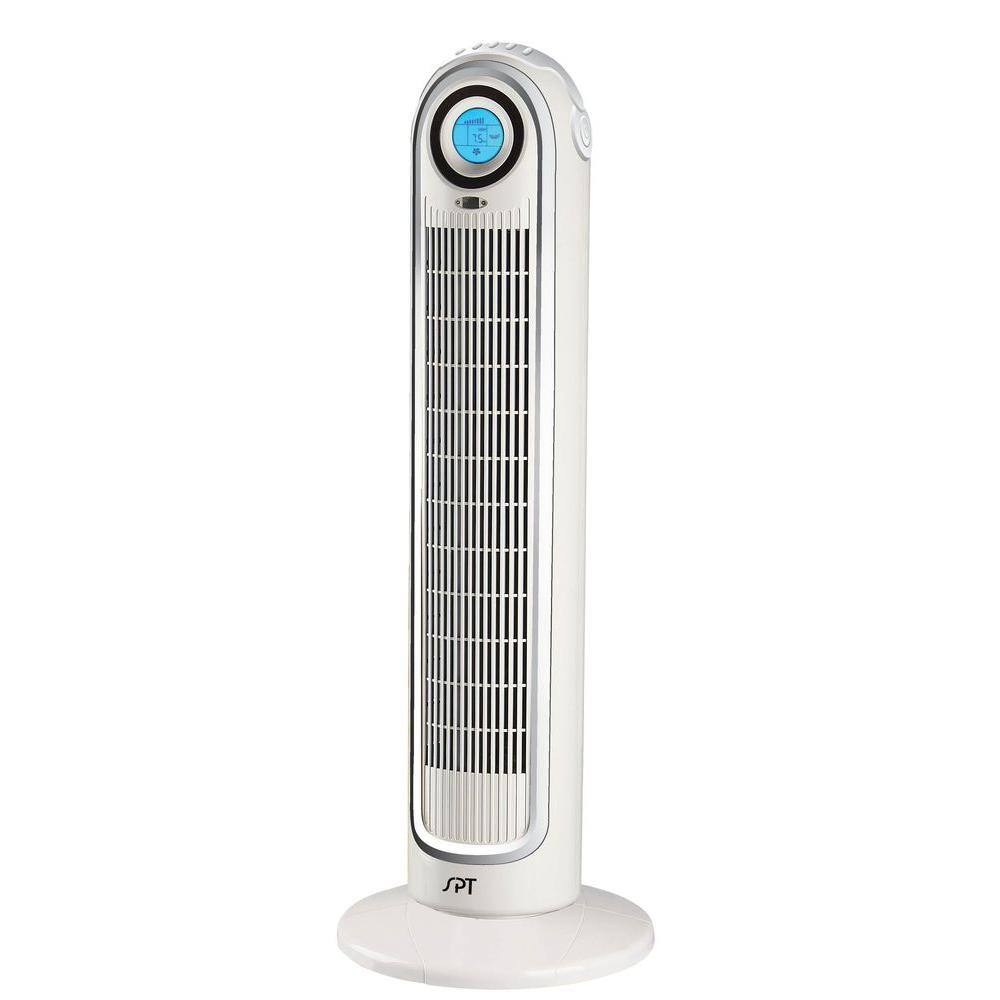 33 in. 3-Speeds Tower Fan in White with Carry Handle, Oscillating, Remote Control, Sleep Function and Timer - Hercitys