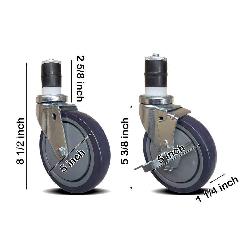 5 in. Expanding Stem Caster Wheels for Kitchen Utility Table, Swivel Durable Wheels – Set of 4 - Hercitys