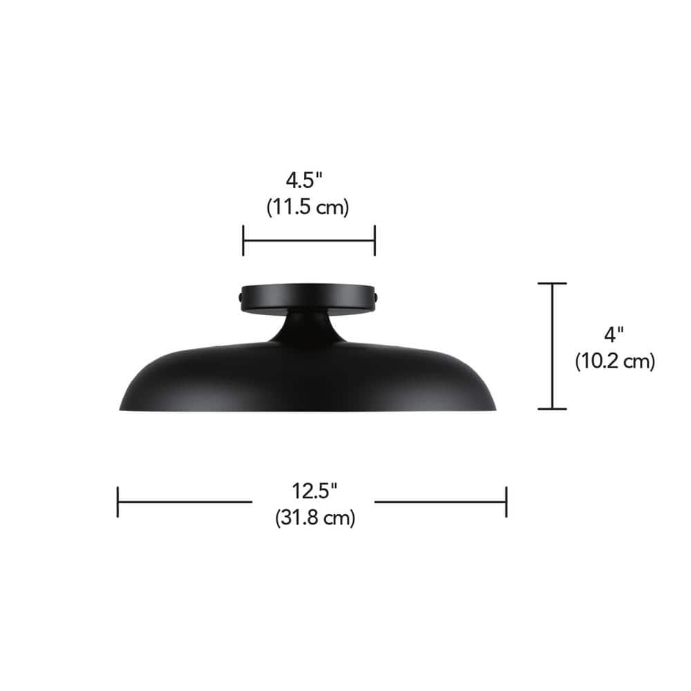 12.5 in. 21-Watt Modern Matte Black Integrated LED Flush Mount Ceiling Light with Black Metal Shade - Hercitys
