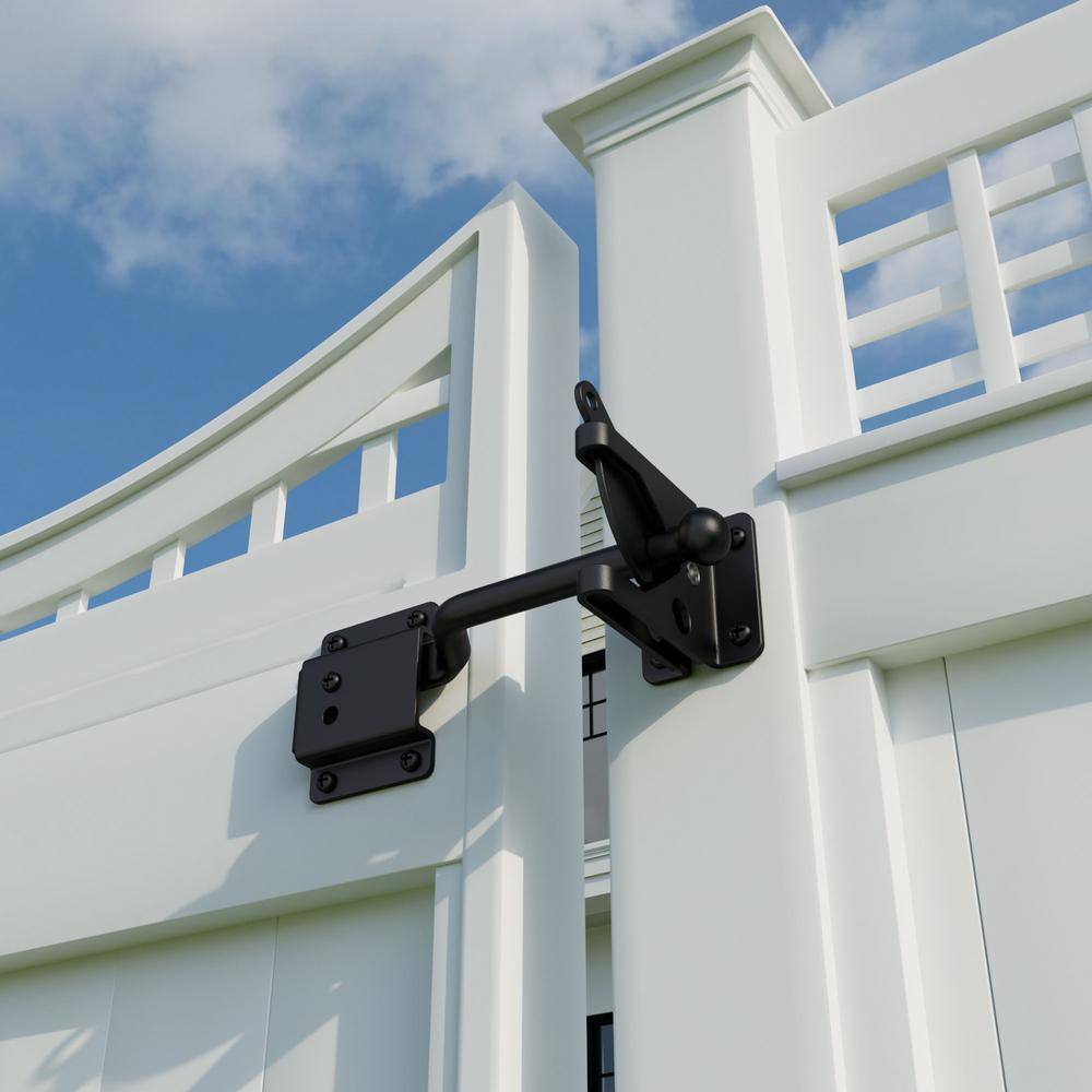 5.8 in. Black Iron Self-Adjusting Gate Latch with Screws - Hercitys