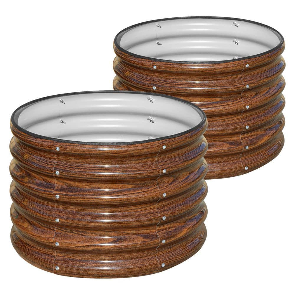 2x2x1.5 ft. Round Metal Outdoor Planter Box, Raised Garden Bed for Planting Vegetables, Fruits, Flowers, Brown-2-Pieces - Hercitys