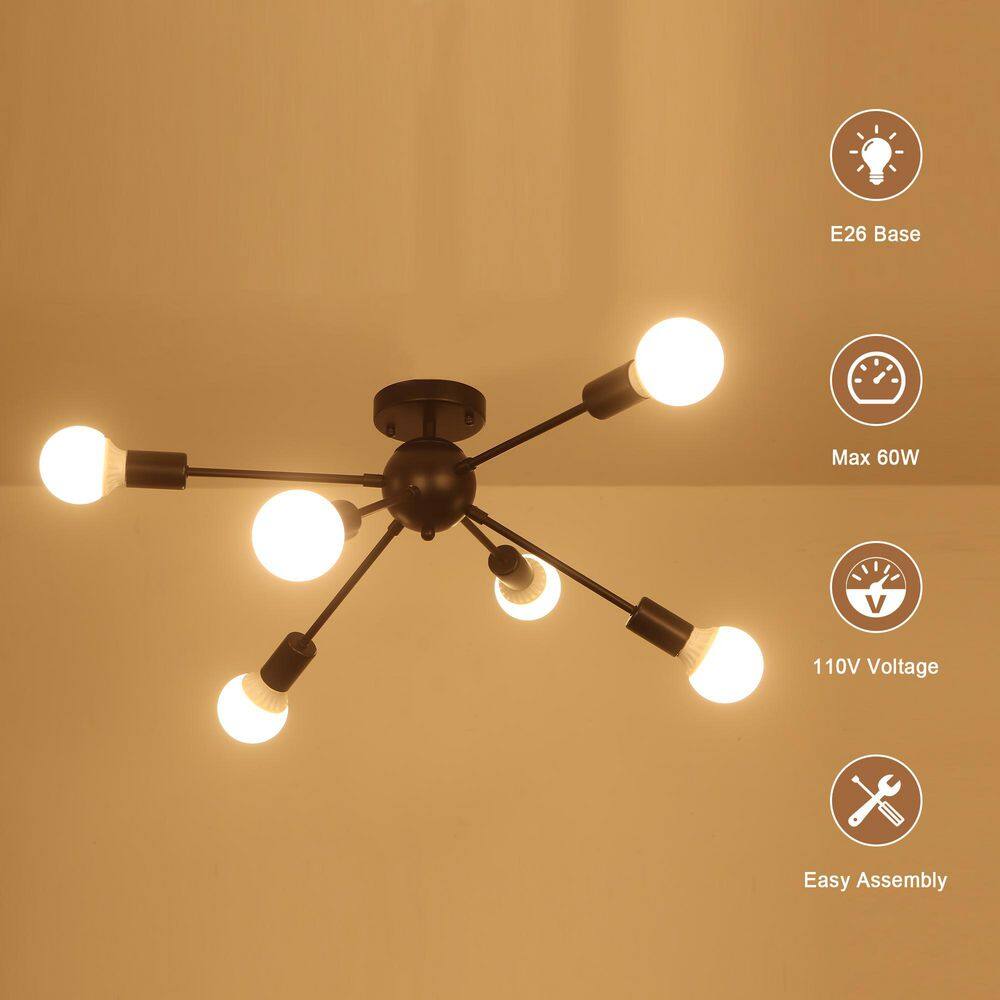 30.11 in. 8-Light Black Modern Linear Semi-Flush Mount with No Bulbs Included - Hercitys